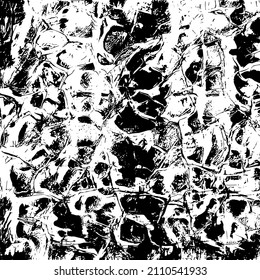 Abstract black and white vector background. Grunge overlay layer. Monochrome vintage surface with dirty pattern in cracks, spots, dots. Distressed overlay texture. EPS10.
