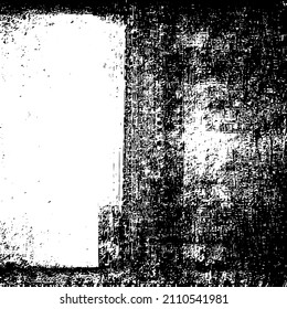 Abstract black and white vector background. Grunge overlay layer. Monochrome vintage surface with dirty pattern in cracks, spots, dots. Distressed overlay texture. EPS10.