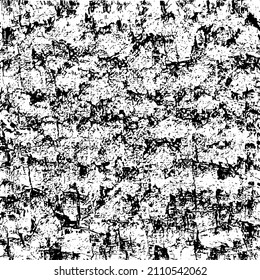 Abstract black and white vector background. Grunge overlay layer. Monochrome vintage surface with dirty pattern in cracks, spots, dots. Distressed overlay texture. EPS10.