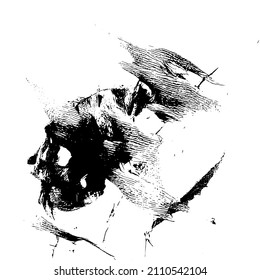 Resumen del fondo vectorial en blanco y negro. Capa de superposición gruesa. Superficie vintage monocroma con patrón sucio en grietas, manchas, puntos. Textura superpuesta angustiada. EPS10.