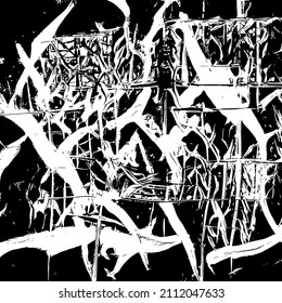 Abstract black and white vector background. Grunge overlay layer. Monochrome vintage surface with dirty pattern in cracks, spots, dots. Distressed overlay texture. EPS10.