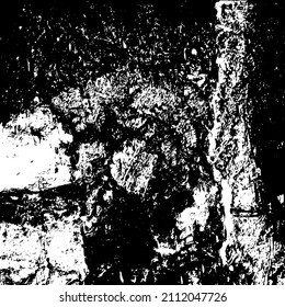 Resumen del fondo vectorial en blanco y negro. Capa de superposición gruesa. Superficie vintage monocroma con patrón sucio en grietas, manchas, puntos. Textura superpuesta angustiada. EPS10.