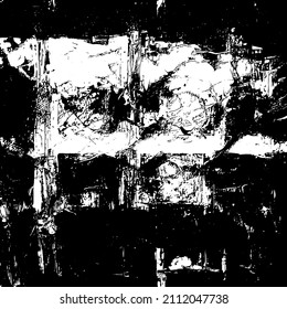 Abstract black and white vector background. Grunge overlay layer. Monochrome vintage surface with dirty pattern in cracks, spots, dots. Distressed overlay texture. EPS10.