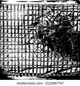 Resumen del fondo vectorial en blanco y negro. Capa de superposición gruesa. Superficie vintage monocroma con patrón sucio en grietas, manchas, puntos. Textura superpuesta angustiada. EPS10.