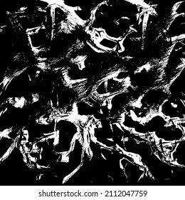 Abstract black and white vector background. Grunge overlay layer. Monochrome vintage surface with dirty pattern in cracks, spots, dots. Distressed overlay texture. EPS10.