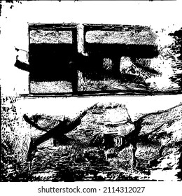Abstract black and white vector background. Grunge overlay layer. Monochrome vintage surface with dirty pattern in cracks, spots, dots. Distressed overlay texture. EPS10.