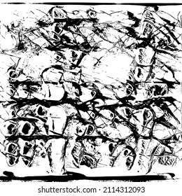 Abstract black and white vector background. Grunge overlay layer. Monochrome vintage surface with dirty pattern in cracks, spots, dots. Distressed overlay texture. EPS10.