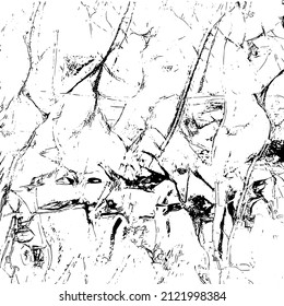 Abstract black and white vector background. Grunge overlay layer. Monochrome vintage surface with dirty pattern in cracks, spots, dots. Distressed overlay texture. EPS10.