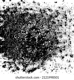 Abstract black and white vector background. Grunge overlay layer. Monochrome vintage surface with dirty pattern in cracks, spots, dots. Distressed overlay texture. EPS10.