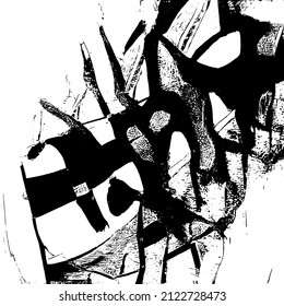 Abstract black and white vector background. Grunge overlay layer. Monochrome vintage surface with dirty pattern in cracks, spots, dots. Distressed overlay texture. EPS10.