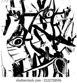 Abstract black and white vector background. Grunge overlay layer. Monochrome vintage surface with dirty pattern in cracks, spots, dots. Distressed overlay texture. EPS10.