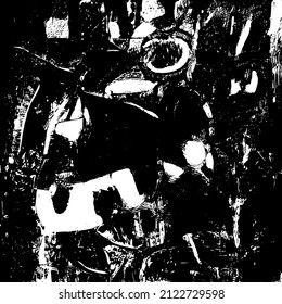 Abstract black and white vector background. Grunge overlay layer. Monochrome vintage surface with dirty pattern in cracks, spots, dots. Distressed overlay texture. EPS10.