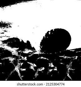 Abstract black and white vector background. Grunge overlay layer. Monochrome vintage surface with dirty pattern in cracks, spots, dots. Distressed overlay texture. EPS10.
