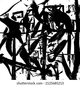 Resumen del fondo vectorial en blanco y negro. Capa de superposición gruesa. Superficie vintage monocroma con patrón sucio en grietas, manchas, puntos. Textura superpuesta angustiada. EPS10.