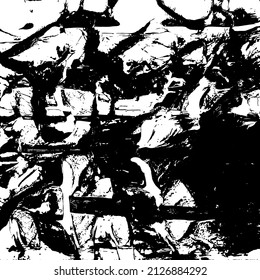Abstract black and white vector background. Grunge overlay layer. Monochrome vintage surface with dirty pattern in cracks, spots, dots. Distressed overlay texture. EPS10.