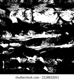 Resumen del fondo vectorial en blanco y negro. Capa de superposición gruesa. Superficie vintage monocroma con patrón sucio en grietas, manchas, puntos. Textura superpuesta angustiada. EPS10.