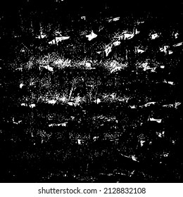 Resumen del fondo vectorial en blanco y negro. Capa de superposición gruesa. Superficie vintage monocroma con patrón sucio en grietas, manchas, puntos. Textura superpuesta angustiada. EPS10.