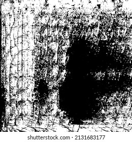 Abstract black and white vector background. Grunge overlay layer. Monochrome vintage surface with dirty pattern in cracks, spots, dots. Distressed overlay texture. EPS10.