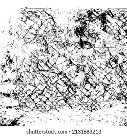 Abstrakter schwarz-weißer Vektorhintergrund. Grunge Overlay-Schicht. Einfarbige Vintage-Oberfläche mit schmutzigen Mustern in Rissen, Flecken, Punkten. Verzerrte Overlay-Textur. EPS10.
