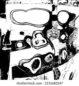Resumen del fondo vectorial en blanco y negro. Capa de superposición gruesa. Superficie vintage monocroma con patrón sucio en grietas, manchas, puntos. Textura superpuesta angustiada. EPS10.