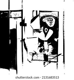 Abstrakter schwarz-weißer Vektorhintergrund. Grunge Overlay-Schicht. Einfarbige Vintage-Oberfläche mit schmutzigen Mustern in Rissen, Flecken, Punkten. Verzerrte Overlay-Textur. EPS10.