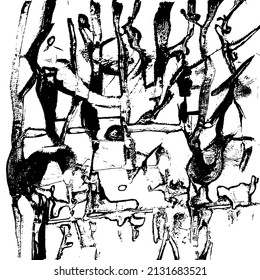 Resumen del fondo vectorial en blanco y negro. Capa de superposición gruesa. Superficie vintage monocroma con patrón sucio en grietas, manchas, puntos. Textura superpuesta angustiada. EPS10.