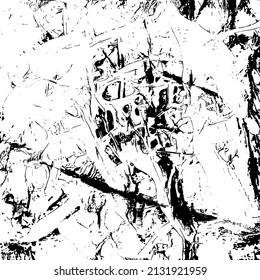 Abstract black and white vector background. Grunge overlay layer. Monochrome vintage surface with dirty pattern in cracks, spots, dots. Distressed overlay texture. EPS10.
