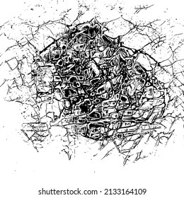 Abstract black and white vector background. Grunge overlay layer. Monochrome vintage surface with dirty pattern in cracks, spots, dots. Distressed overlay texture. EPS10.