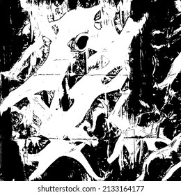 Abstract black and white vector background. Grunge overlay layer. Monochrome vintage surface with dirty pattern in cracks, spots, dots. Distressed overlay texture. EPS10.