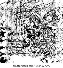 Abstract black and white vector background. Grunge overlay layer. Monochrome vintage surface with dirty pattern in cracks, spots, dots. Distressed overlay texture. EPS10.