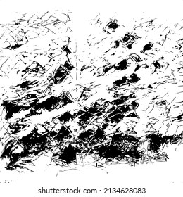 Abstract black and white vector background. Grunge overlay layer. Monochrome vintage surface with dirty pattern in cracks, spots, dots. Distressed overlay texture. EPS10.