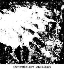 Abstract black and white vector background. Grunge overlay layer. Monochrome vintage surface with dirty pattern in cracks, spots, dots. Distressed overlay texture. EPS10.
