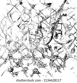 Abstract black and white vector background. Grunge overlay layer. Monochrome vintage surface with dirty pattern in cracks, spots, dots. Distressed overlay texture. EPS10.