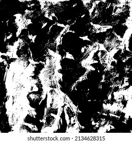 Abstract black and white vector background. Grunge overlay layer. Monochrome vintage surface with dirty pattern in cracks, spots, dots. Distressed overlay texture. EPS10.
