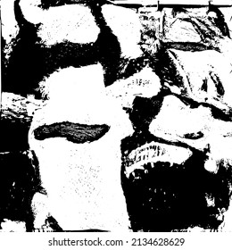 Abstract black and white vector background. Grunge overlay layer. Monochrome vintage surface with dirty pattern in cracks, spots, dots. Distressed overlay texture. EPS10.