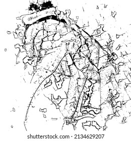 Abstract black and white vector background. Grunge overlay layer. Monochrome vintage surface with dirty pattern in cracks, spots, dots. Distressed overlay texture. EPS10.