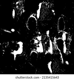 Abstract black and white vector background. Grunge overlay layer. Monochrome vintage surface with dirty pattern in cracks, spots, dots. Distressed overlay texture. EPS10.