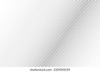 Abstract black and white vector background with curve lines and waves. Diagonal lines halftone effect.