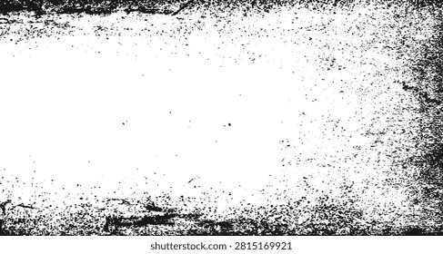 Abstract black and white vector background. Grunge overlay layer. Monochrome vintage surface with dirty pattern in cracks, spots, dots. Old wall in dark horror style design.eps