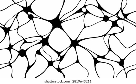 Abstract black and white vector background featuring connected neuron cells, neural network and brain activity.