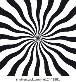 Abstract black and white vector background. Curved rays going away