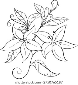 abstract black and white vector flower pattern design, textile flora design, vector bloosom pattern art