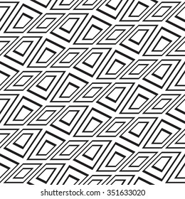 Abstract black and white vector geometric seamless pattern with distortion