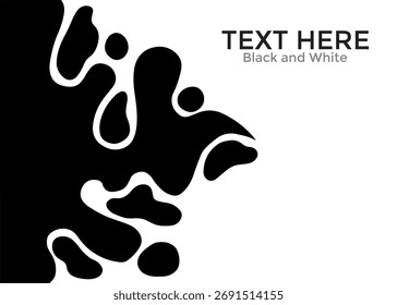 Gráfico vetorial preto e branco abstrato com formas orgânicas que se assemelham a borrões de tinta ou manchas líquidas contra um fundo branco limpo