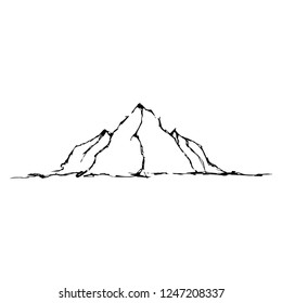 Abstract black and white vector with hand drawn mountains.