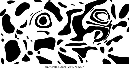 Vetor preto e branco abstrato ilustração de um rosto surreal, fabuloso com formas lisas. Manchas e manchas brilhantes. Minimalismo. Plano de fundo para cartões postais, banners, cartões postais. Têxteis, papel de parede.