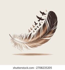 Abstract black and white vector illustration of a feather and pen drawing element design
