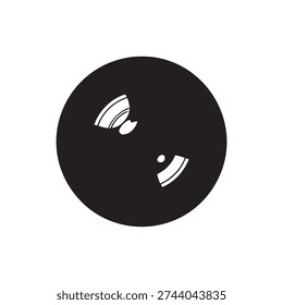 Abstract black and white vector illustration depicts a stylized camera lens aperture mechanism with curved lines and shapes contained within a prominent dark circular boundary suitable for technical design use.