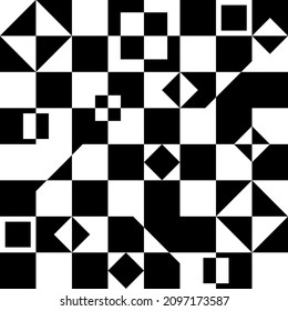 Abstract black and white vector pattern. Geometric shapes resemble a chessboard. Vector of geometric shapes - rhombuses and squares.