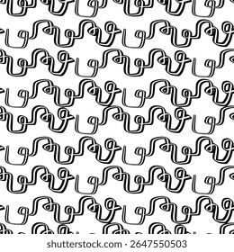 Abstract black and white vector pattern featuring continuous flowing lines and curves throughout the design